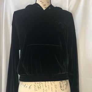 Women’s PINK  black velour Hoodie- size S (EUC)